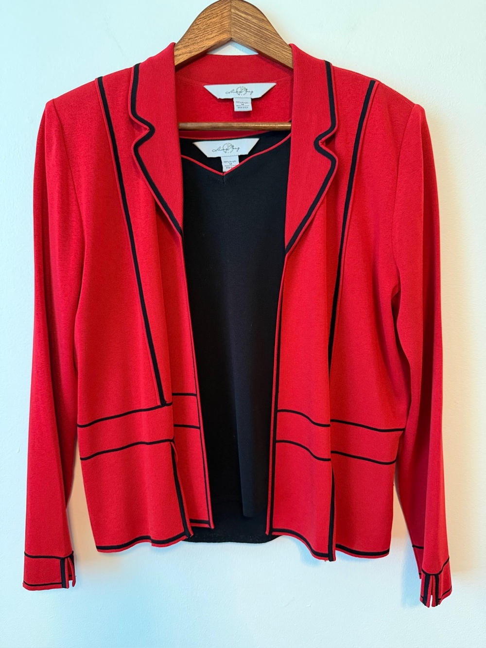Ming Wang Open-Front Blazer with Shoulder Pads and Tank Top
